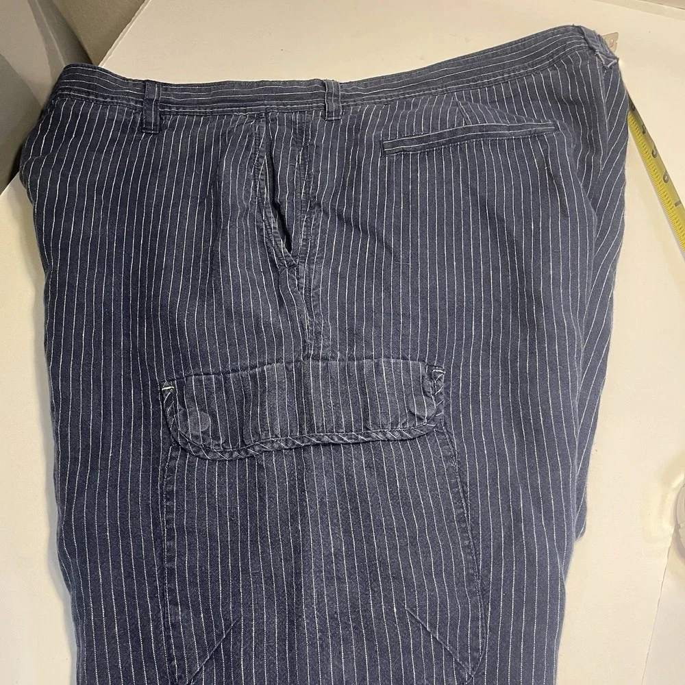 Tommy Bahama Paradise Nation Linen Cargo Shorts 38 Navy Blue Striped Casual